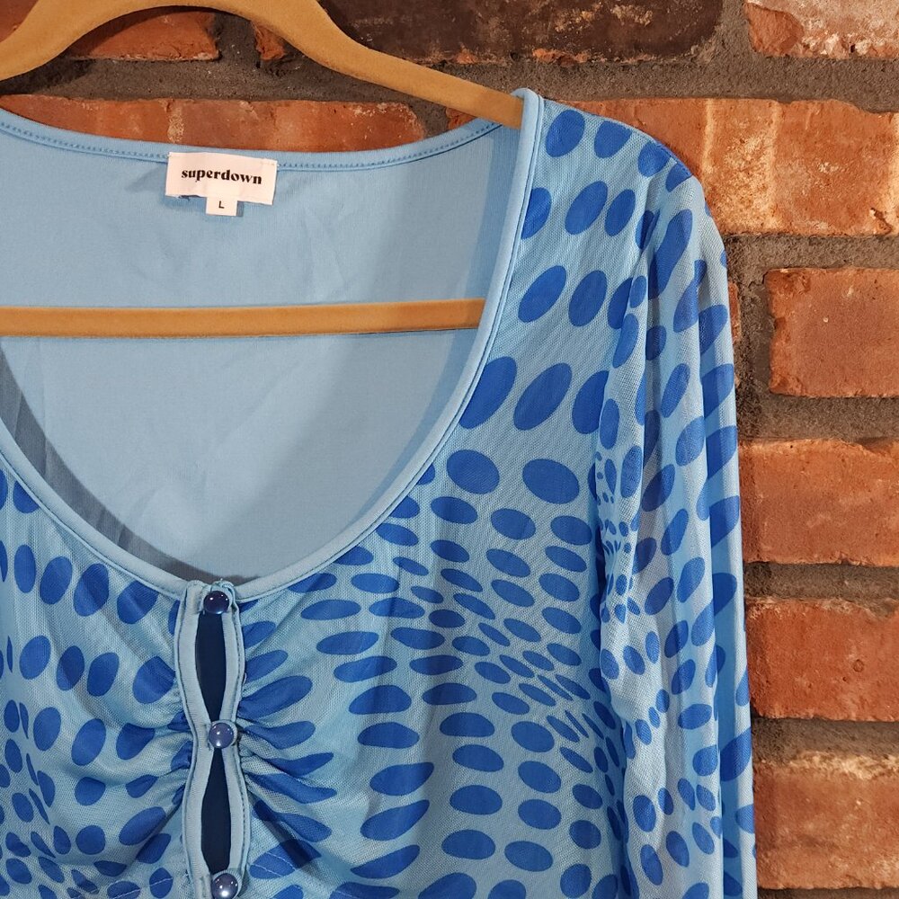 Superdown Revolve Gianna Long Sleeve Polka Dot Cut-out Crop Top Y2K Women's L - Picture 6 of 9